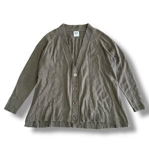 PLANET by Lauren G One Size Brown Cardigan Sweater V-Neck Cable Back Knit‎